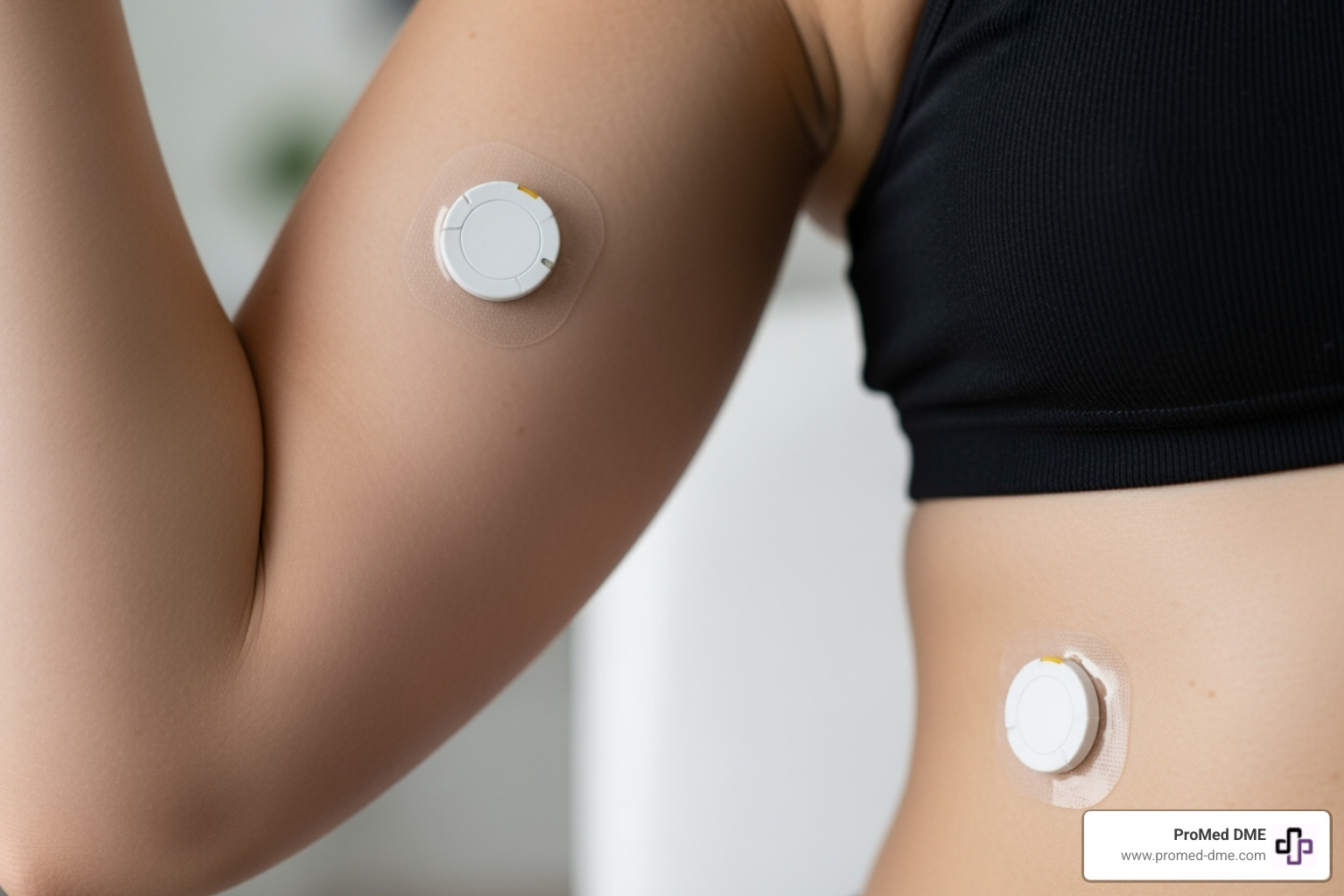 Different placement locations for various sensor types (arm, abdomen) - diabetes sensor