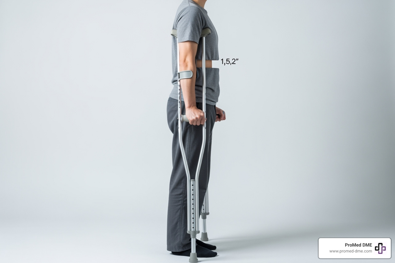 correct standing posture with crutches, showing space under the armpit - cruches