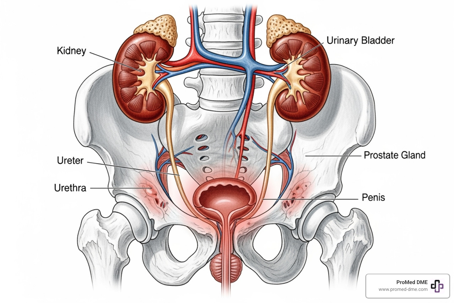 location of a potential urinary tract infection - urine catheter male