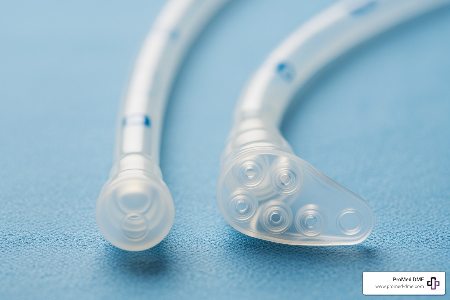 close-up of a straight tip vs. a coudé tip catheter - urine catheter male