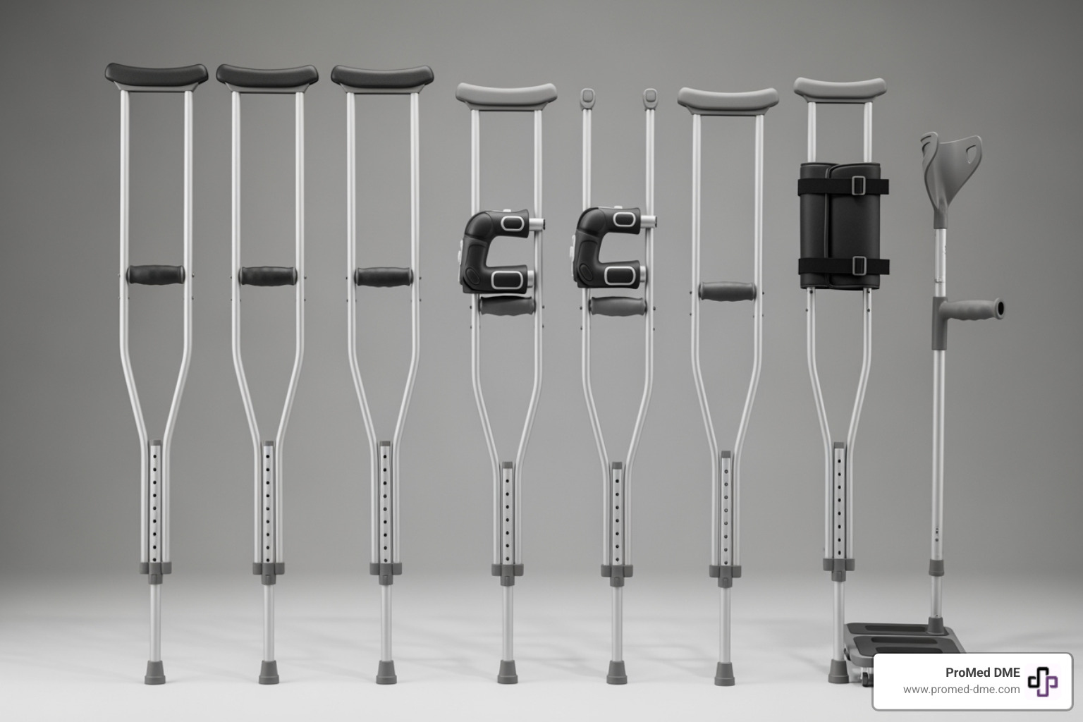 different types of crutches side-by-side - crutch