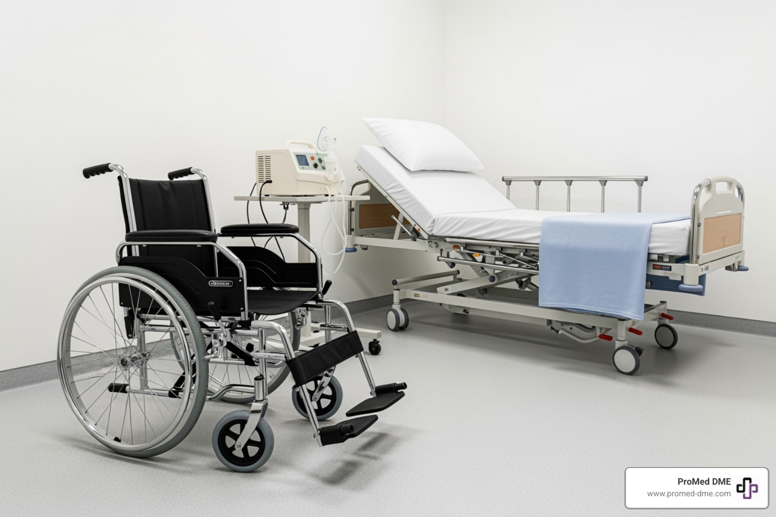 various covered DME items like a wheelchair, hospital bed, and nebulizer - blue cross dme
