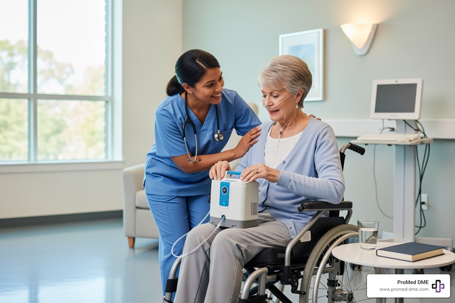 a nurse providing support to a patient with DME - blue cross dme