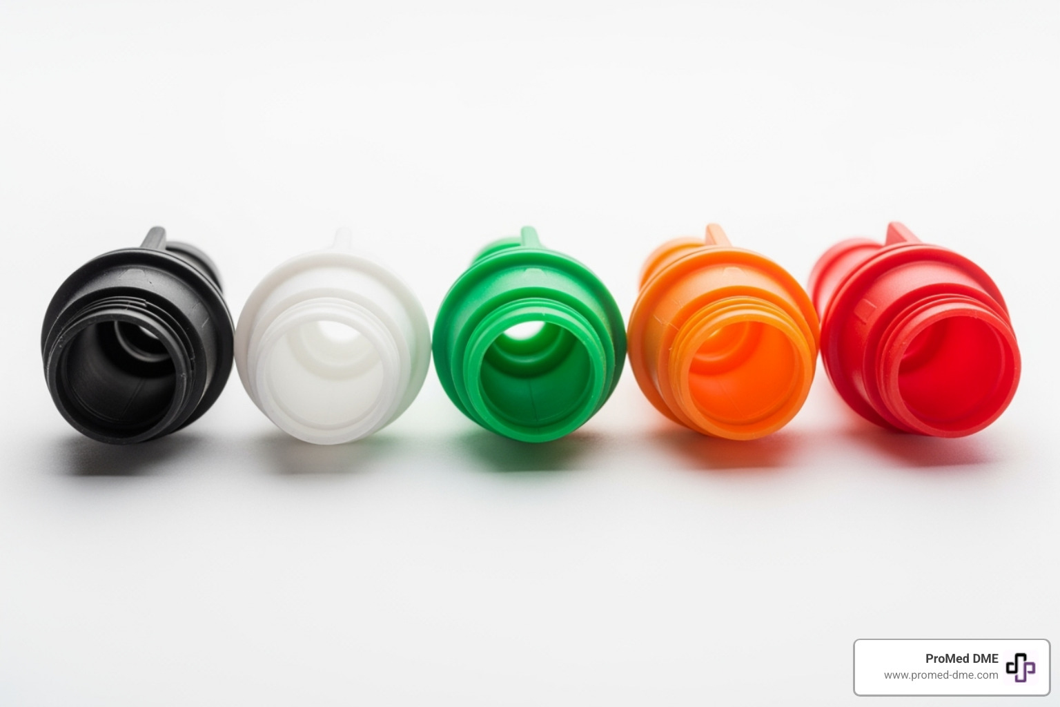 Color-coded catheter funnels indicating French sizes - catheter for adults