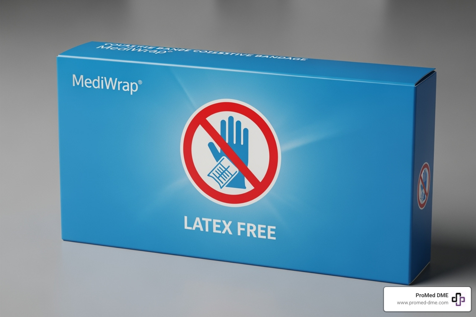latex-free symbol on bandage packaging - blue cohesive bandage