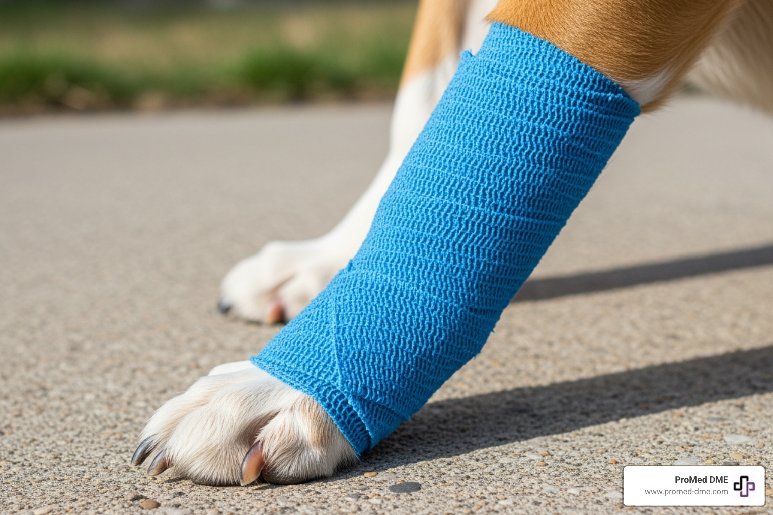 blue cohesive bandage on a dog's paw - blue cohesive bandage