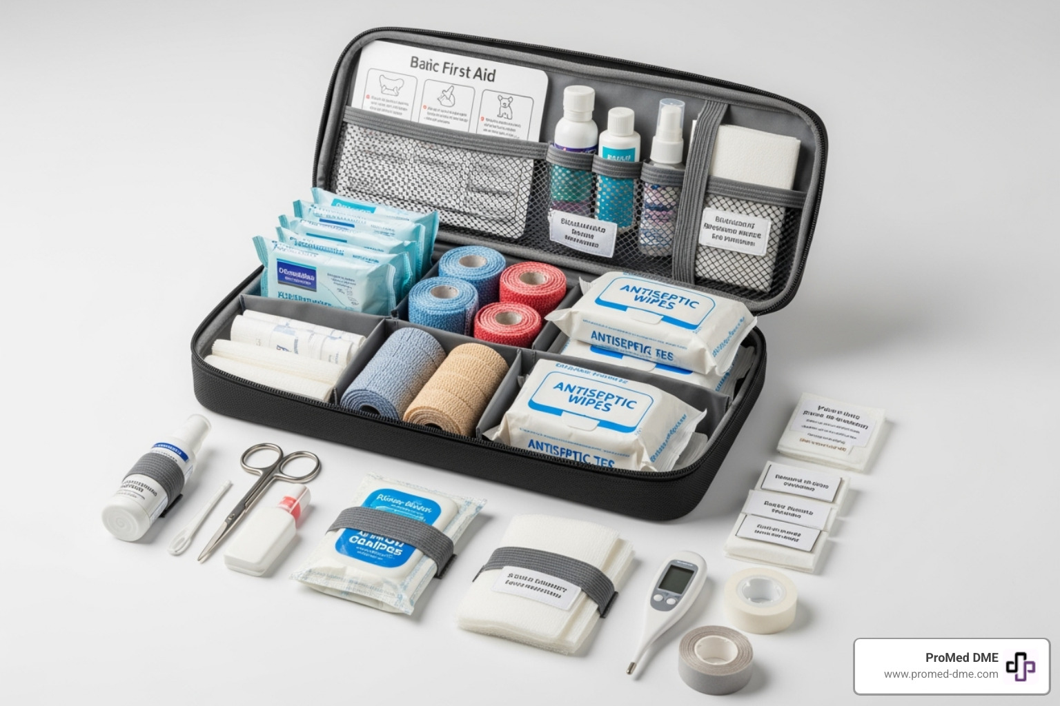 well-stocked pet first-aid kit with cohesive bandages prominently displayed - cohesive bandage for dogs