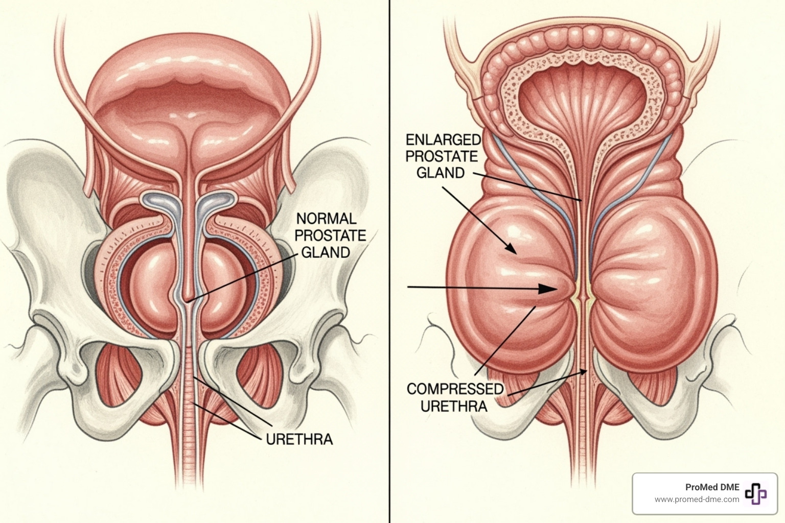 Comparison of a normal prostate gland versus an enlarged prostate gland - what is bph Comparison of a normal prostate gland versus an enlarged prostate gland - what is bph
