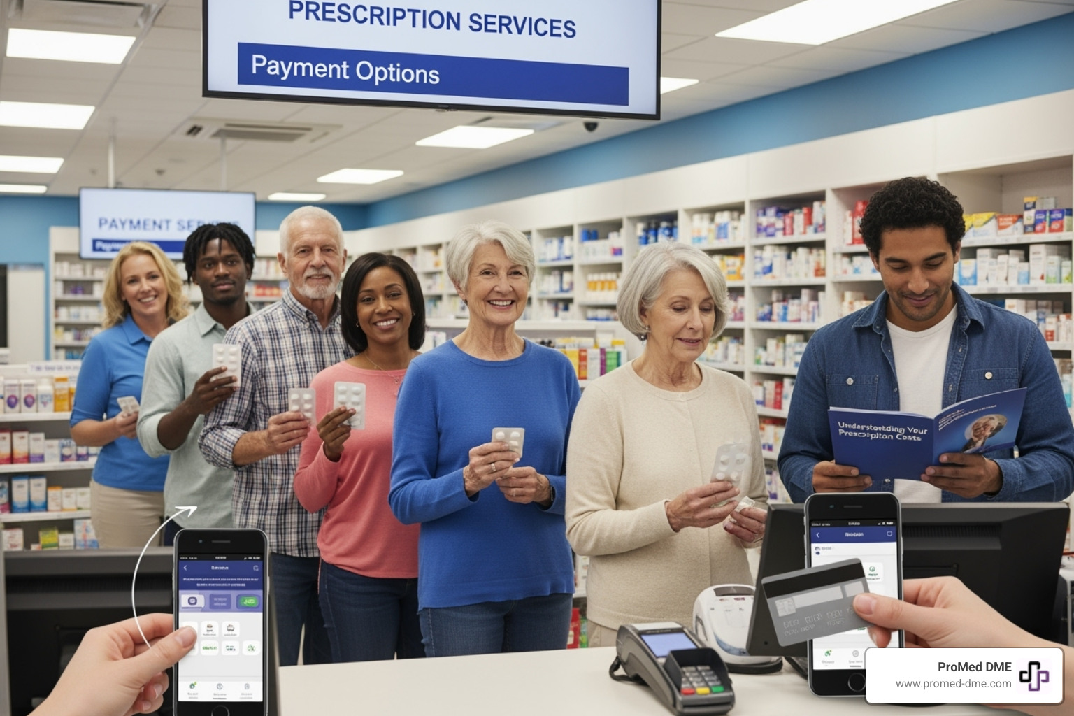 prescription discount card next to a smartphone app - how to pay for prescriptions prescription discount card next to a smartphone app - how to pay for prescriptions