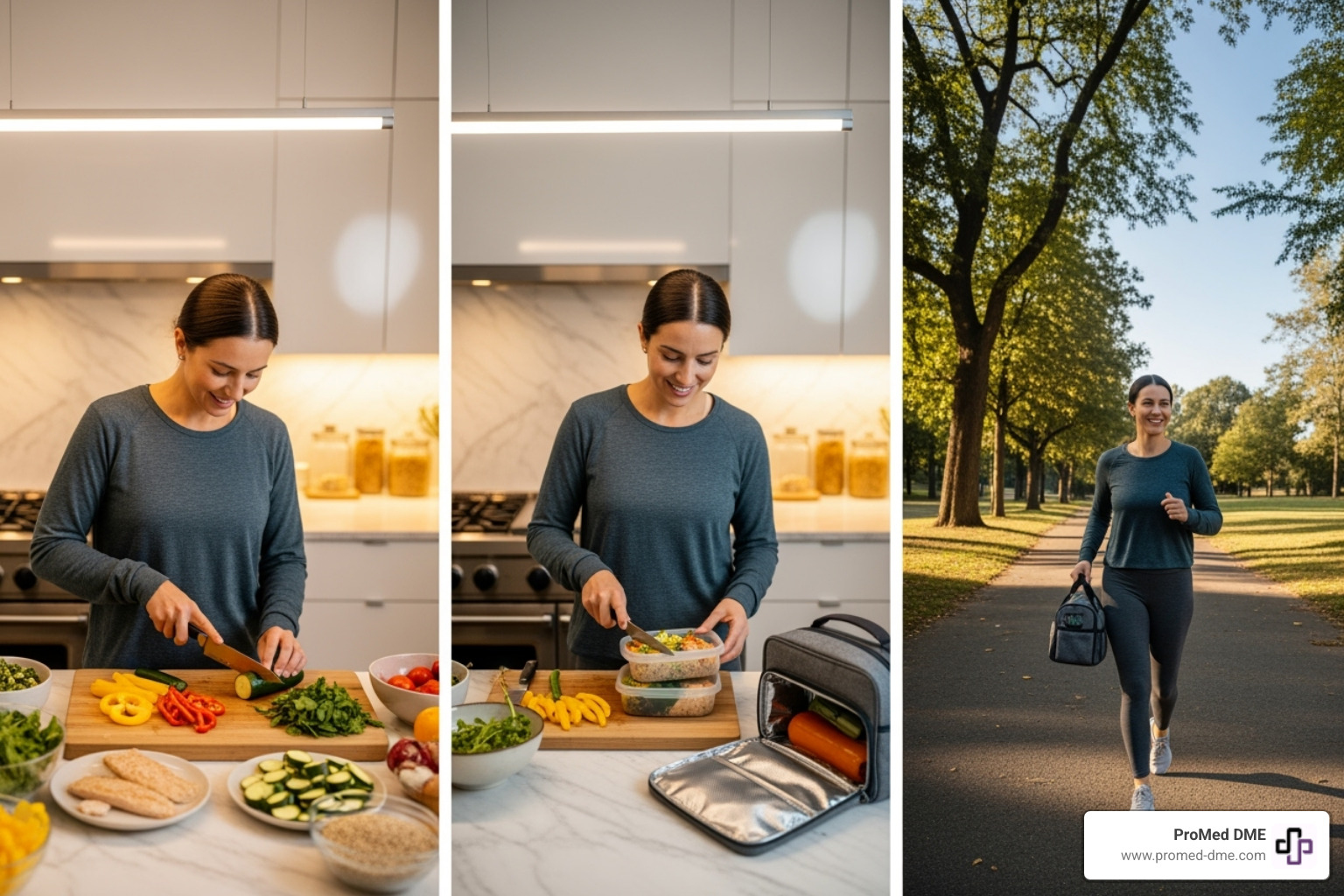 Image of a person making healthy lifestyle choices, such as preparing a non-acidic meal and going for a walk. - Acid reflux adjustable bed