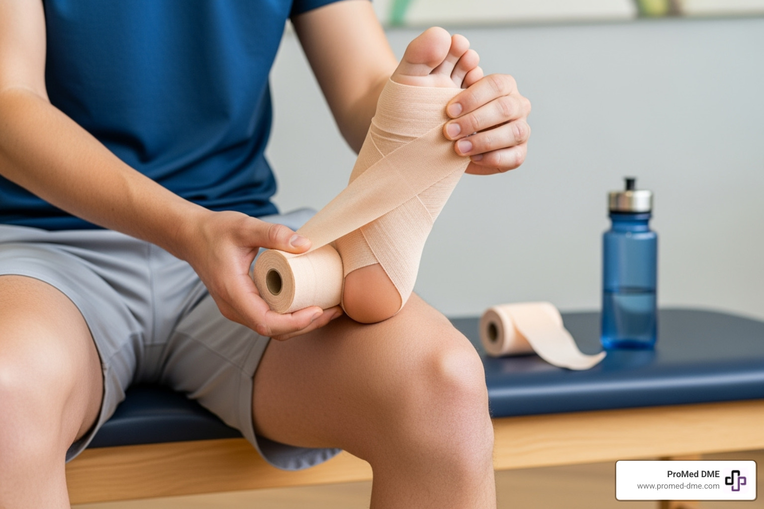 person wrapping ankle with cohesive bandage - cohesive bandage wraps person wrapping ankle with cohesive bandage - cohesive bandage wraps