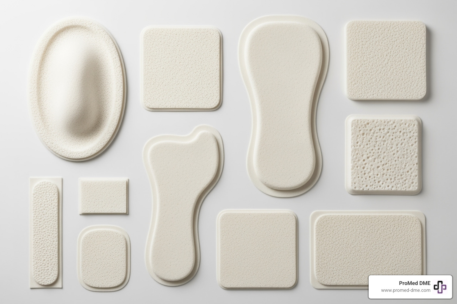 Various shapes and sizes of silicone foam dressings, including sacral, heel, and square options - Silicone foam dressing Various shapes and sizes of silicone foam dressings, including sacral, heel, and square options - Silicone foam dressing