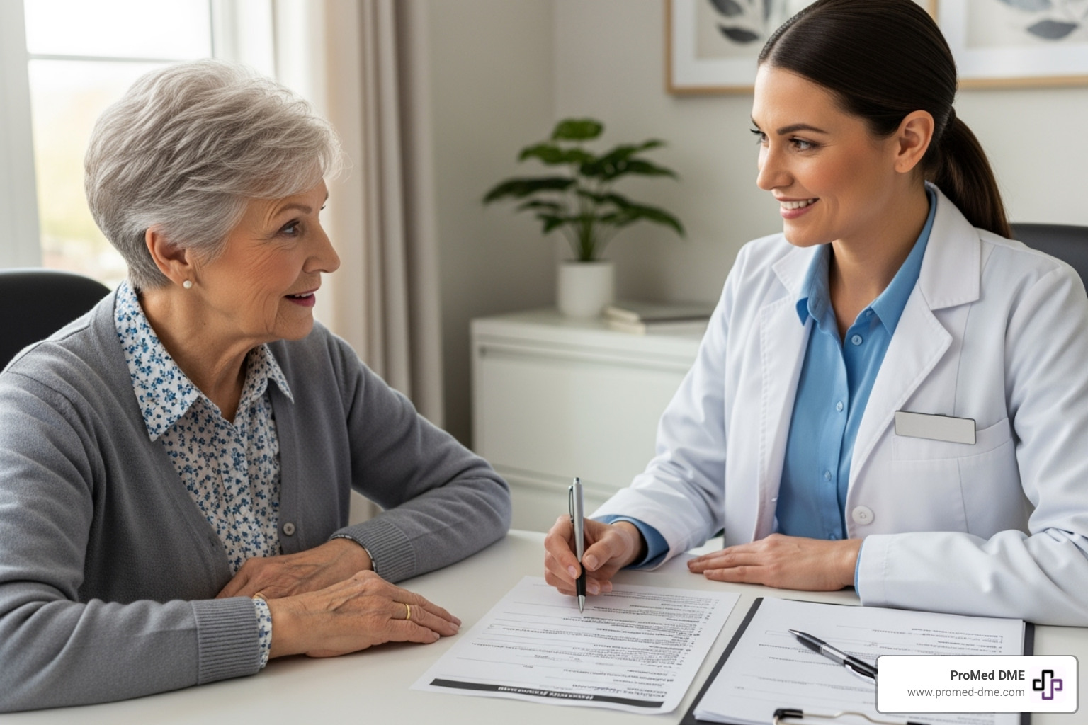 senior patient discussing a form with a healthcare provider in an office setting - medicaid covered medical supplies senior patient discussing a form with a healthcare provider in an office setting - medicaid covered medical supplies