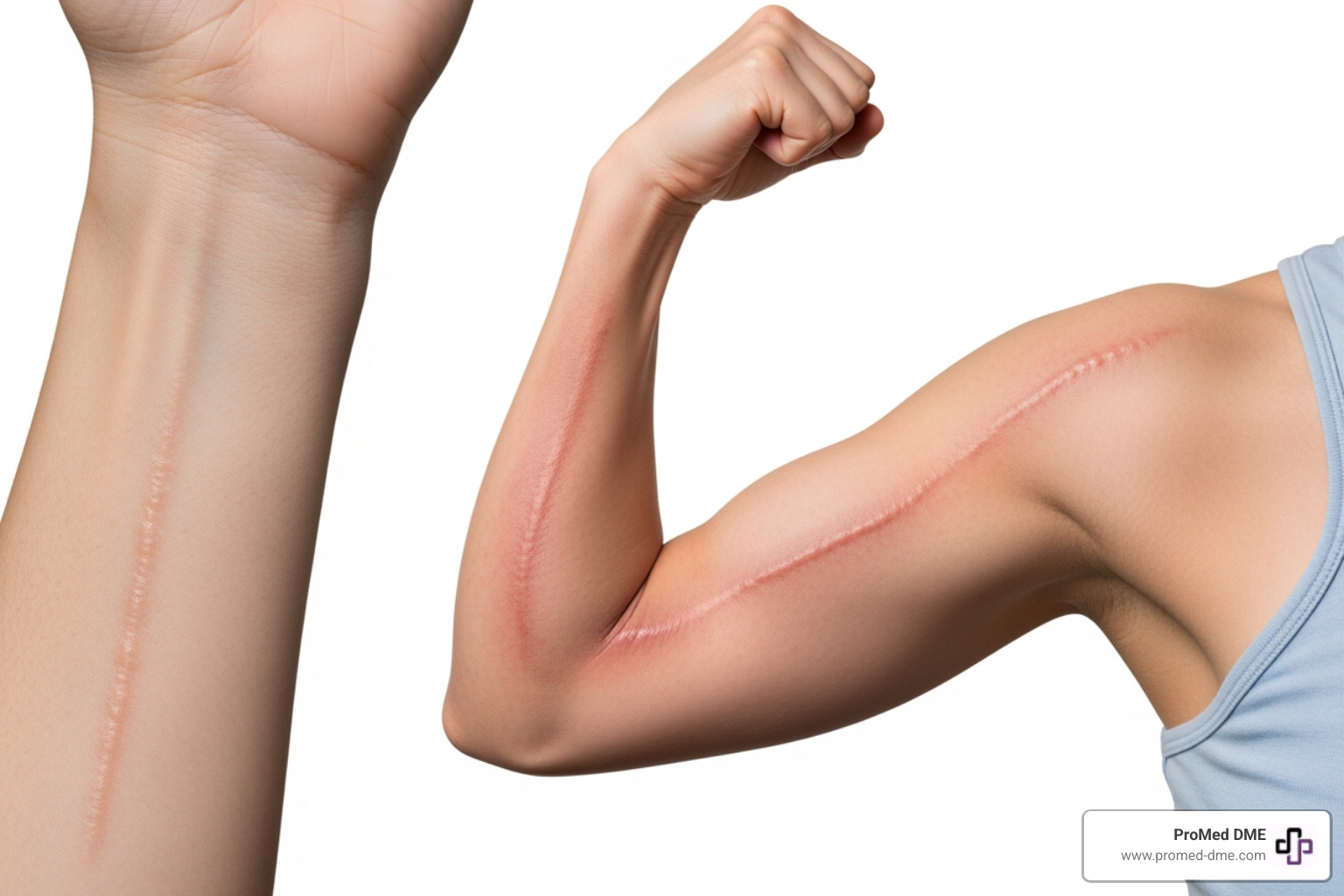 image showing the visual difference between a normal scar, a hypertrophic scar, and a keloid scar - Silicone gel sheets