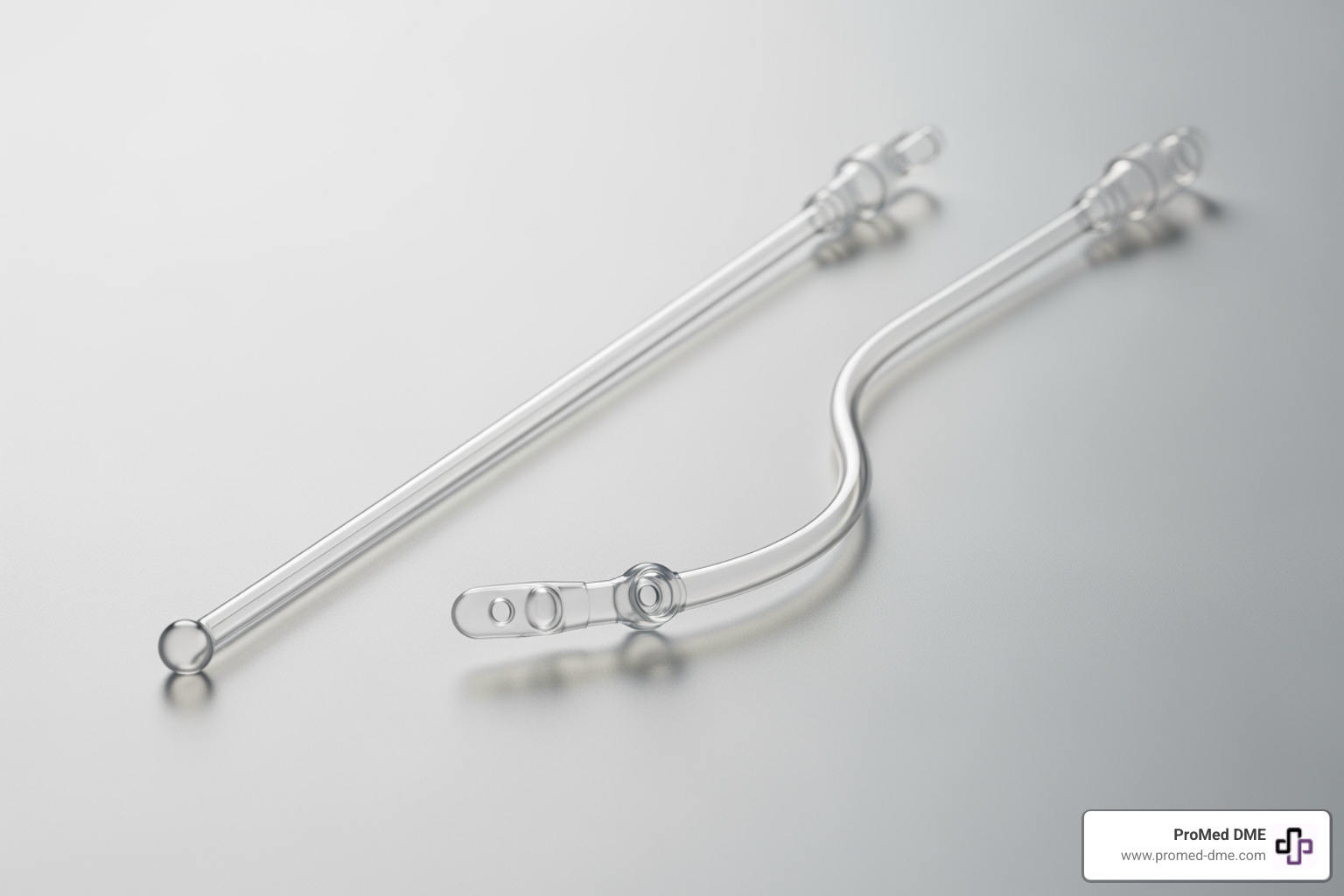 image comparing a straight-tip catheter and a Coudé-tip catheter - catheter size for enlarged prostate