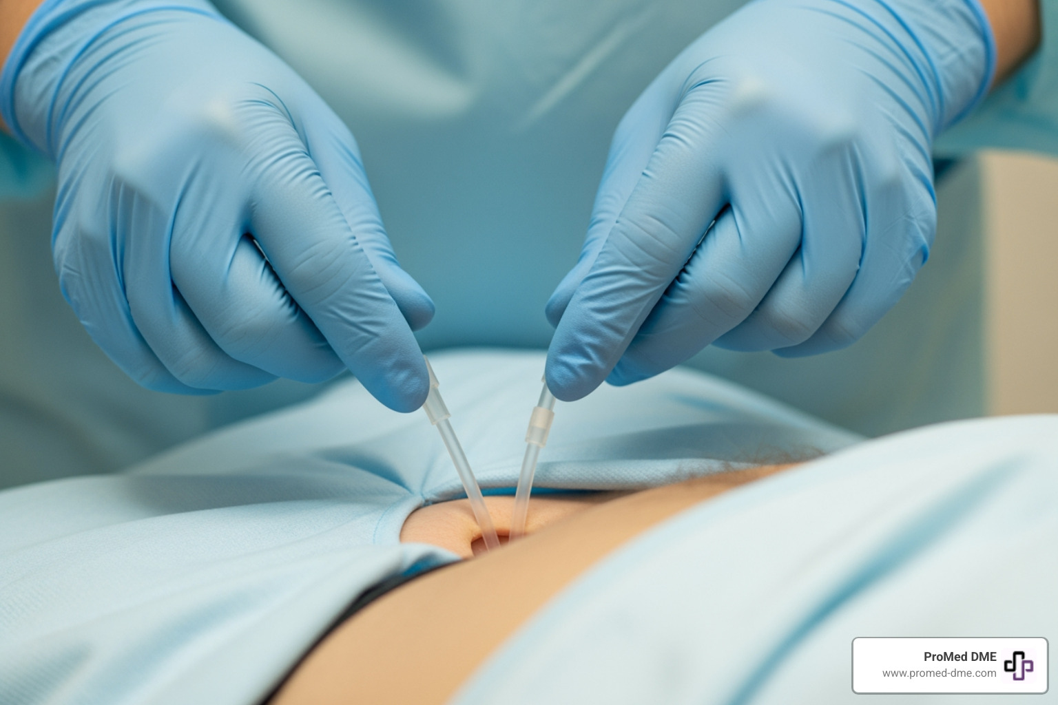 image illustrating careful catheter insertion technique to avoid urethral trauma - catheter size for enlarged prostate