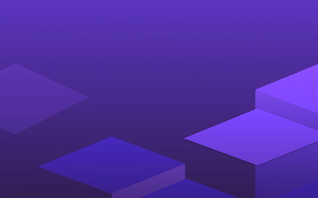 Abstract design of purple 3D cubes floating against a dark purple gradient background.