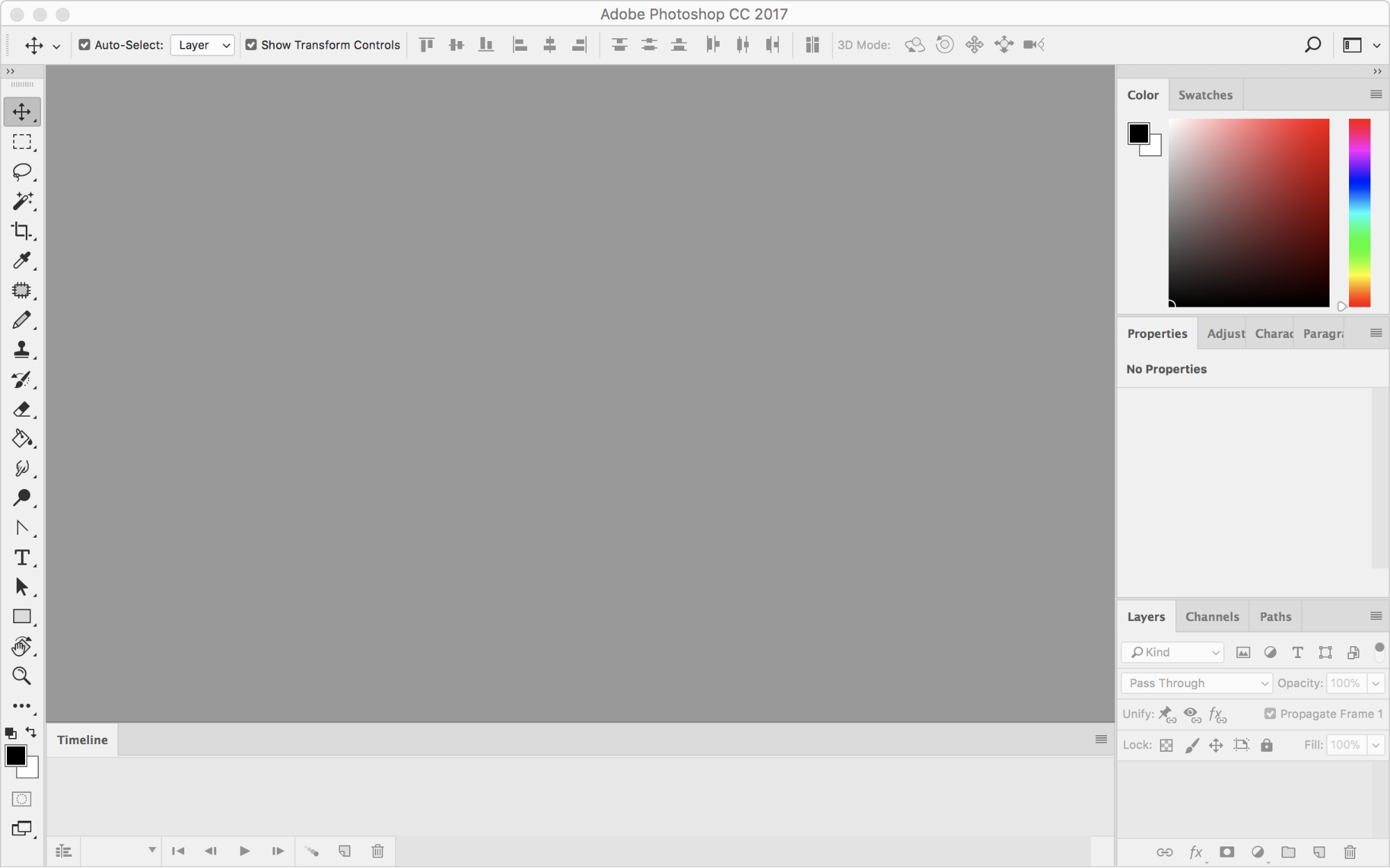 Photoshop interface with the Timeline turned on