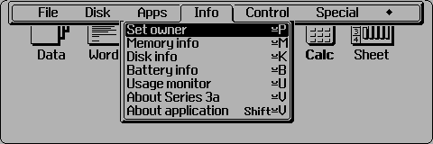 Psion Series 3a menu bar