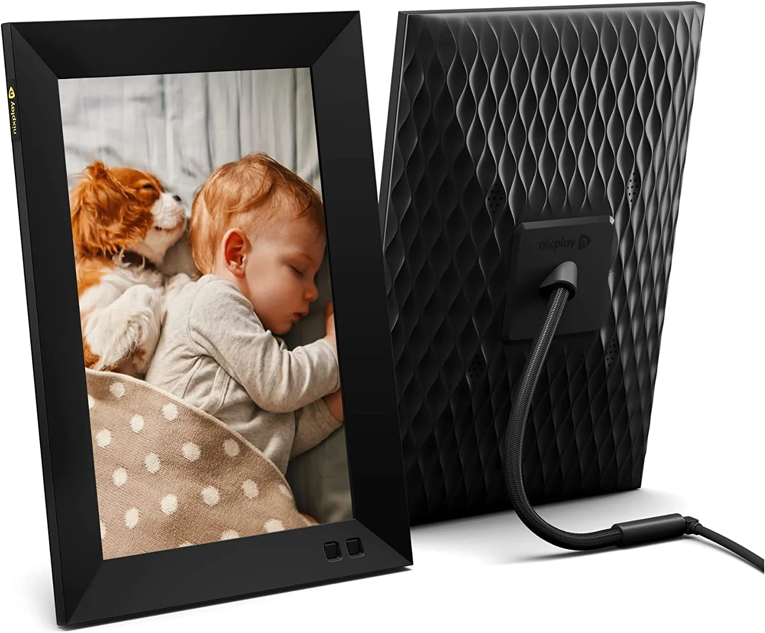 An image of a Nixplay smart digital photo frame in black.