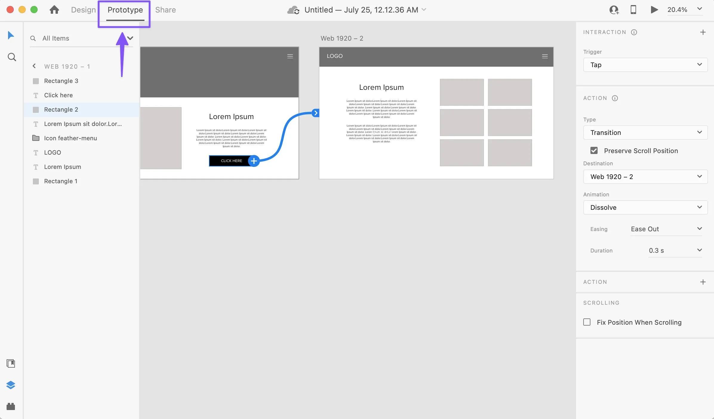 A screenshot of the prototype features for Adobe XD.