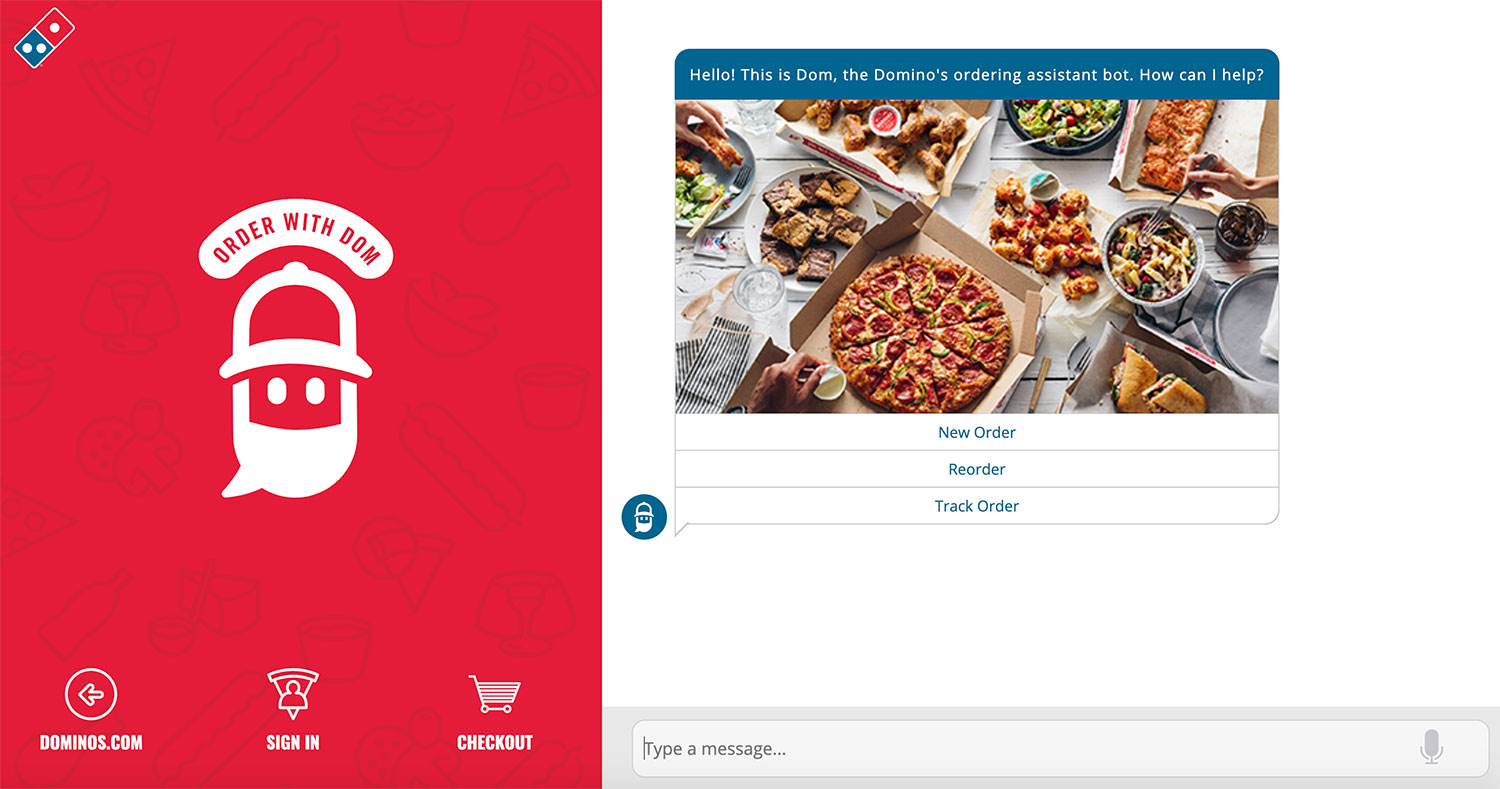 This is a screenshot of Domino's AI ordering assistant.