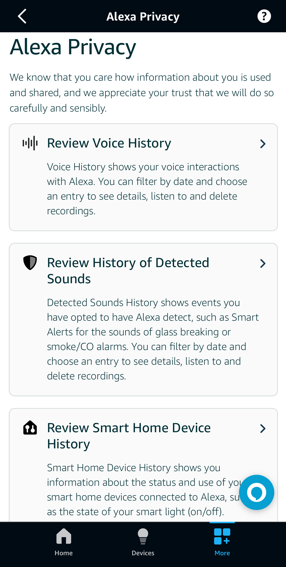 Screenshot of Amazon's Alexa privacy settings.