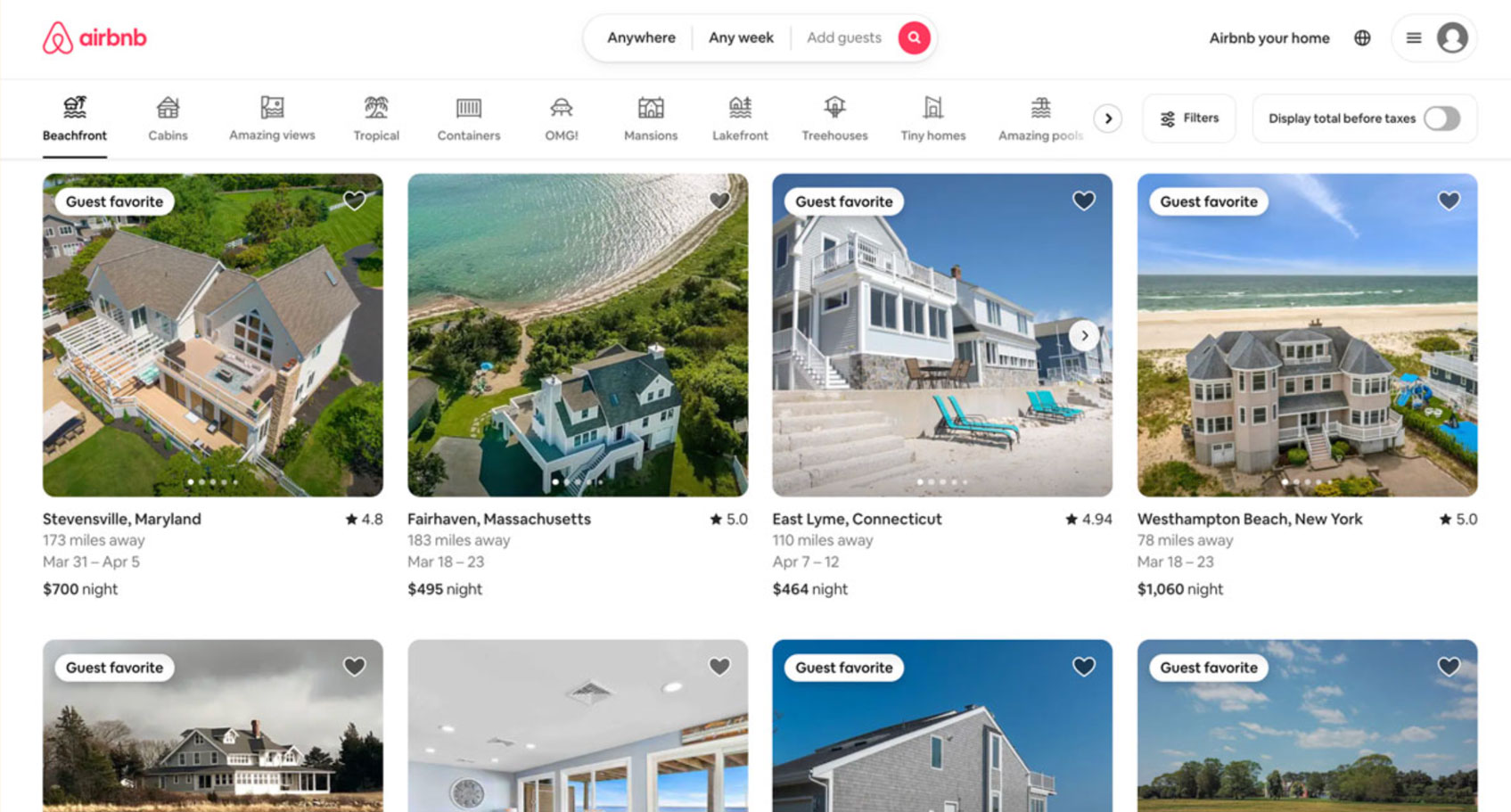 Screenshot of Airbnb landing page.