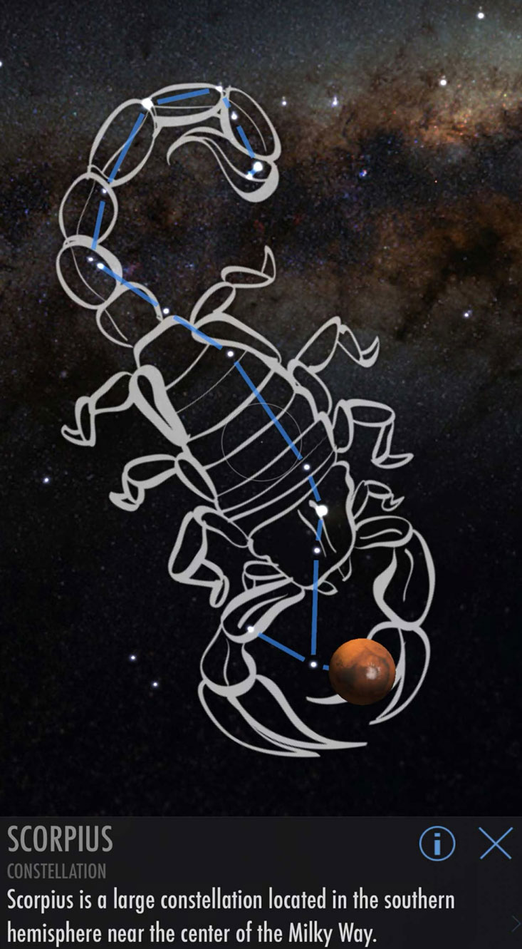 Screenshot of the AR-based app Skyview showcasing a constellation on a smartphone screen. 