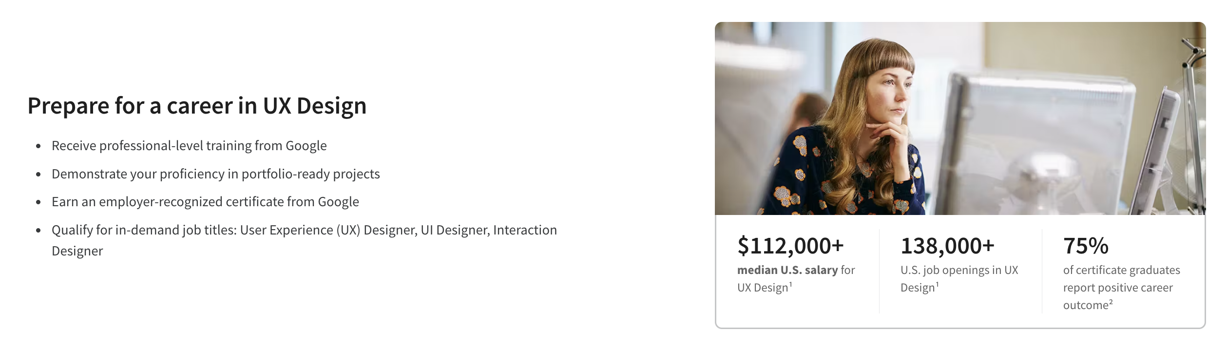 Screenshot of info for the Google UX Design Certificate from Coursera.
