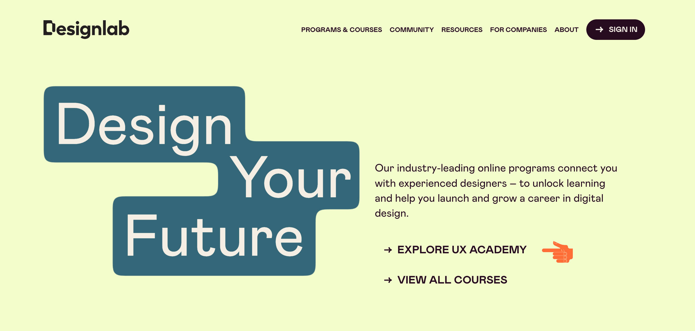 Landing page for Designlab. 