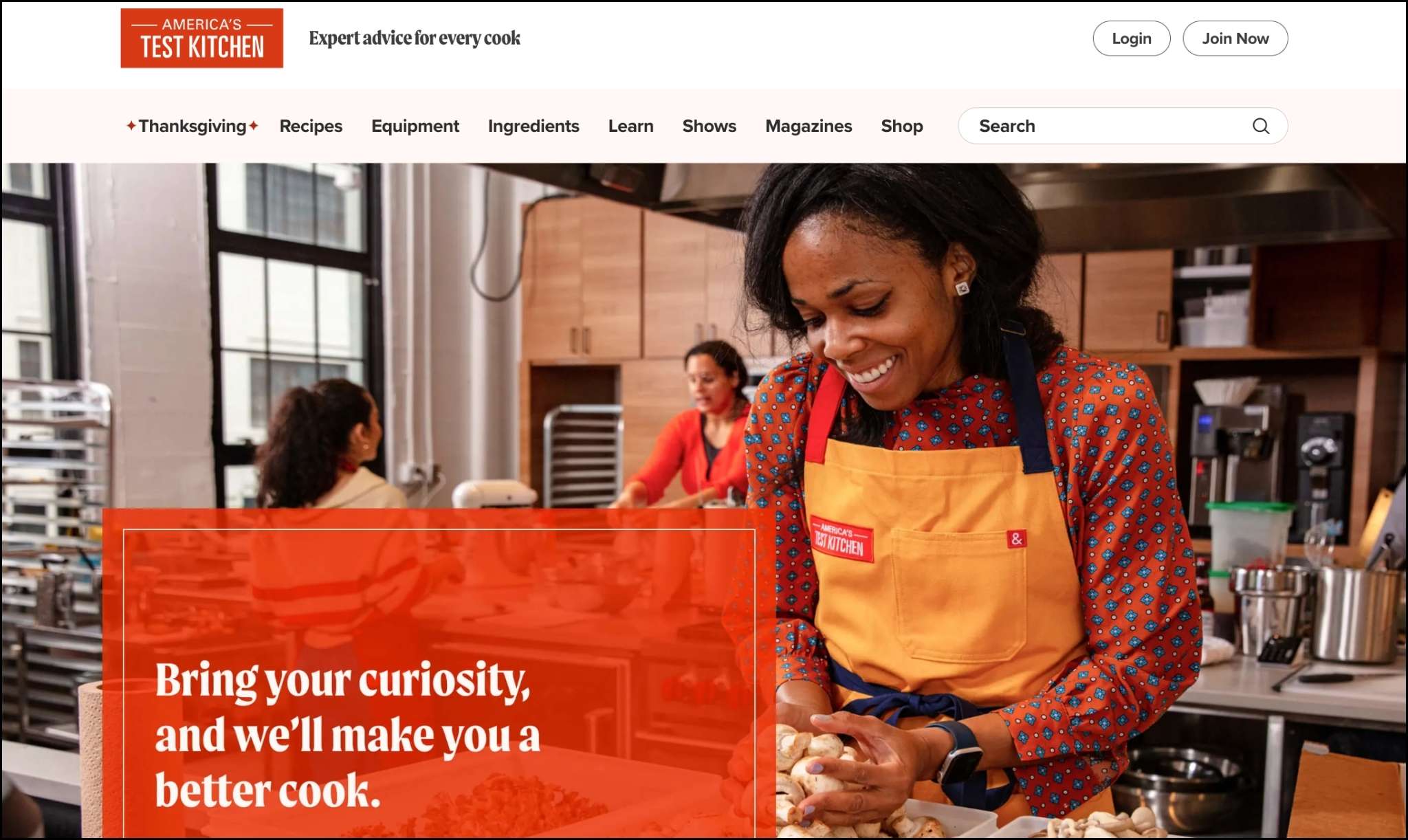 Homepage for America's Test Kitchen website. 