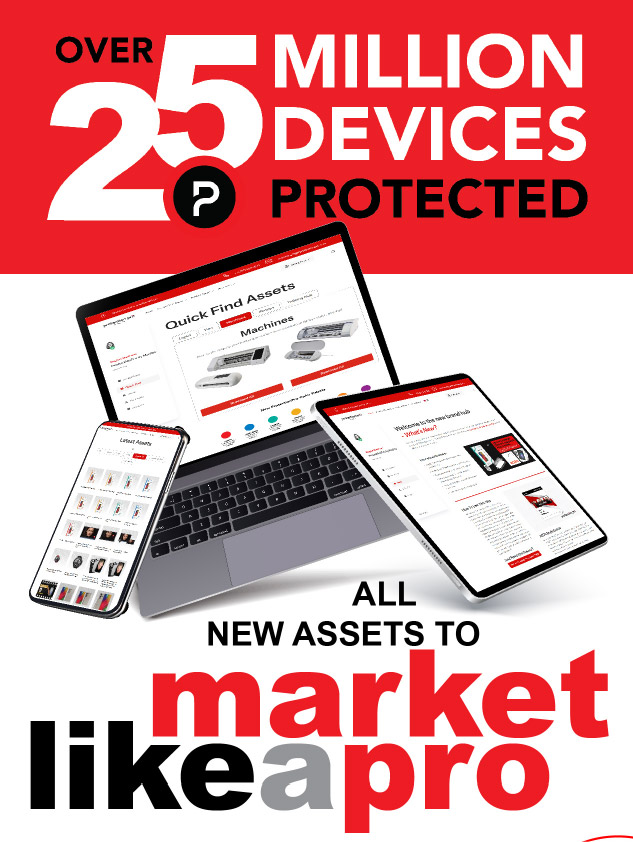 Over 25 million devices protected text with smartphone, laptop, and tablet displaying asset management screens.