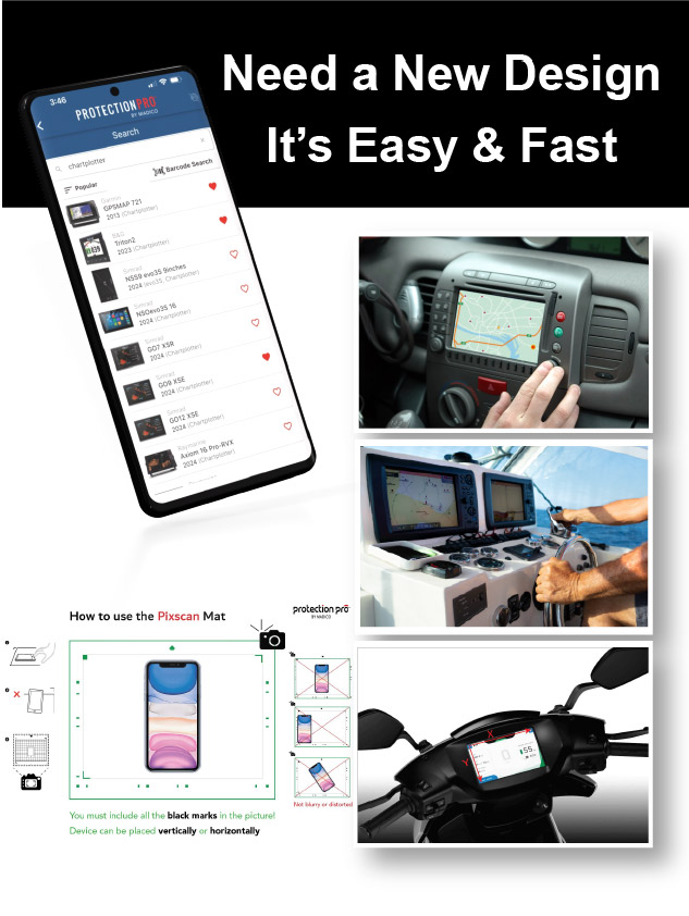 Advertisement showing app on phone and GPS devices with text: Need a New Design It’s Easy & Fast.