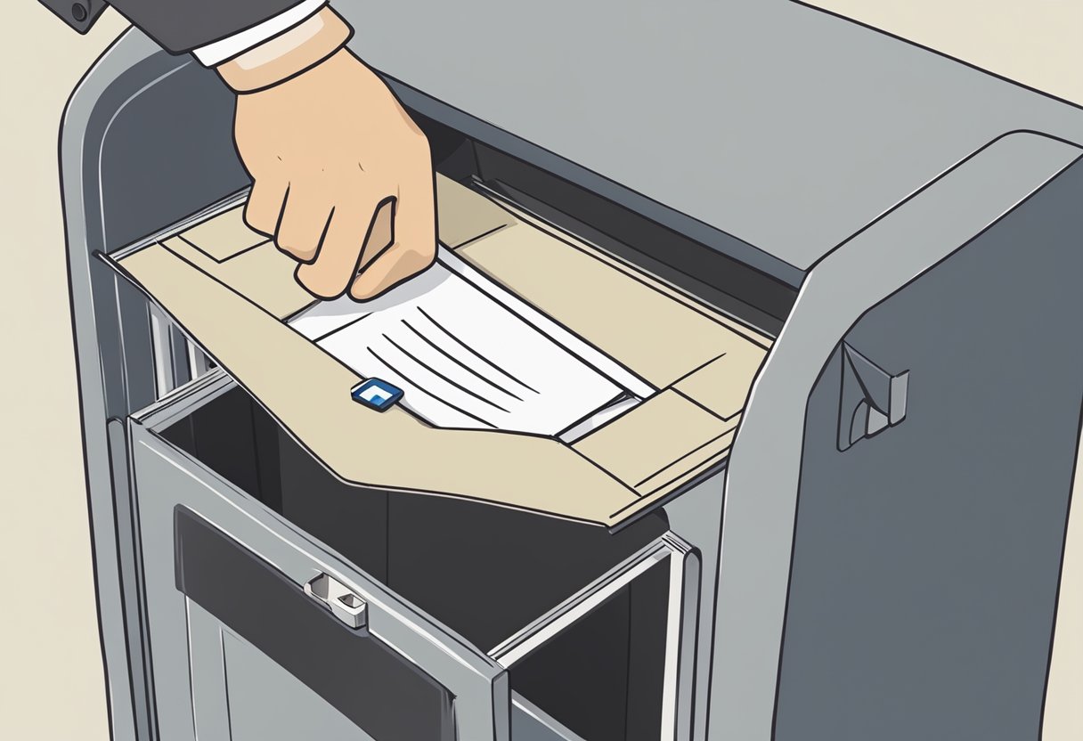 A hand places a sealed envelope labeled