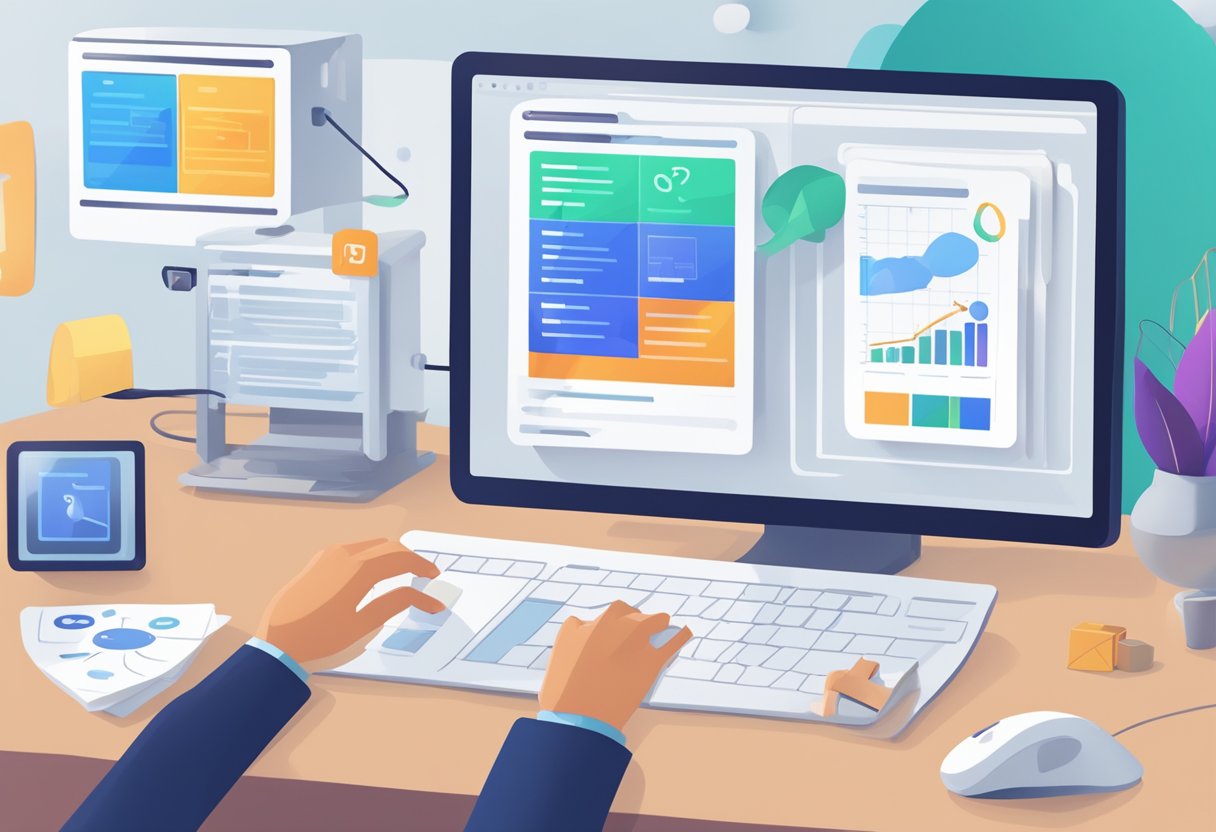 A computer screen displaying various AI tender software options with a person's hand hovering over the mouse, indicating the process of choosing the right software