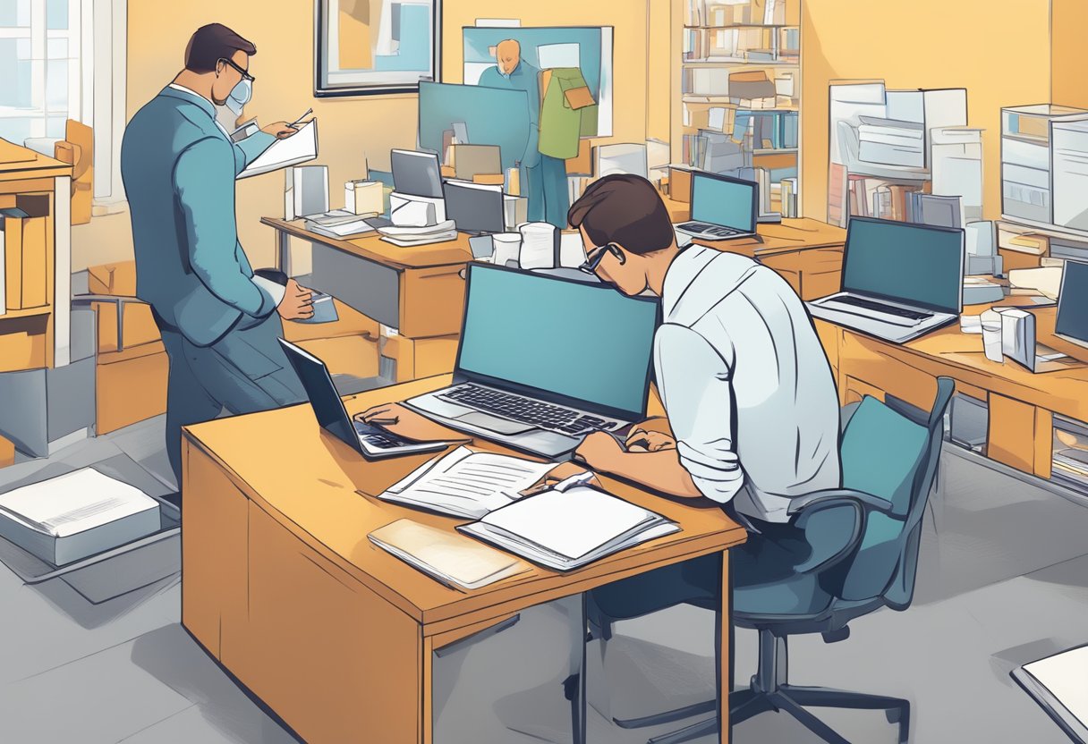 SMEs researching, writing, and submitting bids. Focus on key success factors. No human figures or body parts