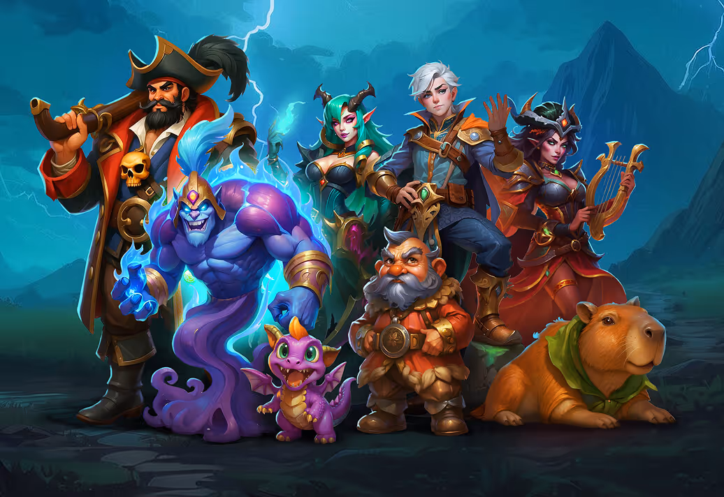 Fantasy characters for casino slots - pirate, genie, elf, mage, and gnome, 2D art for iGaming and gambling games