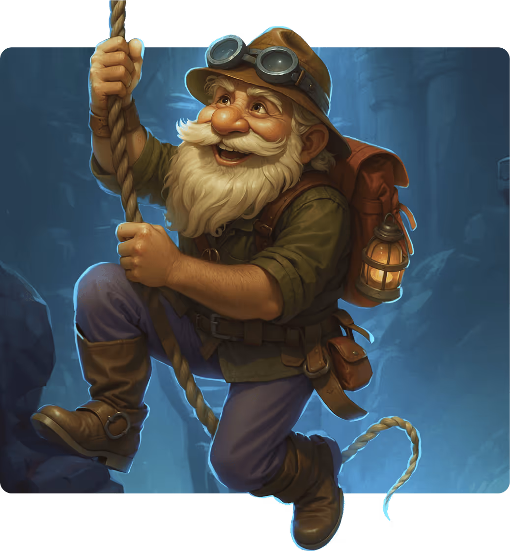 design of a treasure hunter character climbing upwards