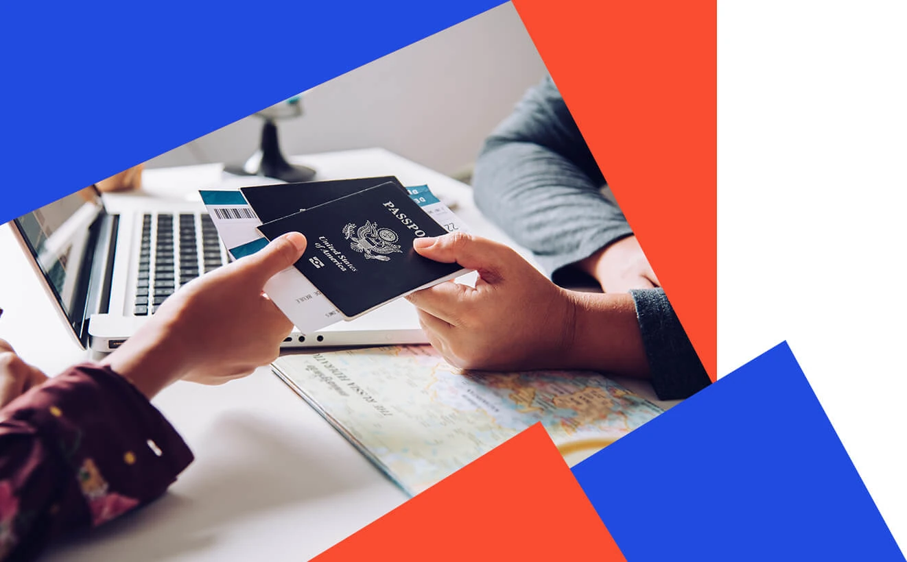 handing over the passport and tickets to the client