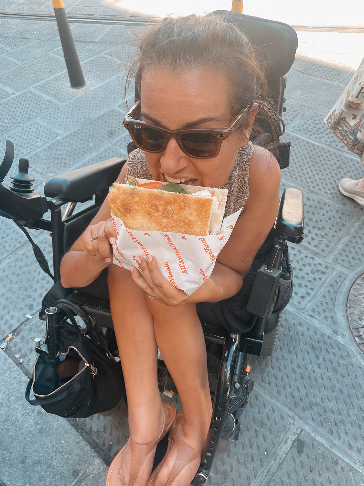 massive Caprese sandwich on schiacciata bread
