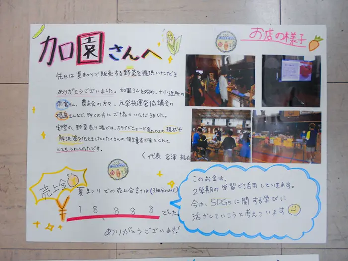十小夏まつり終了後に、児童が農家へ送った感謝状