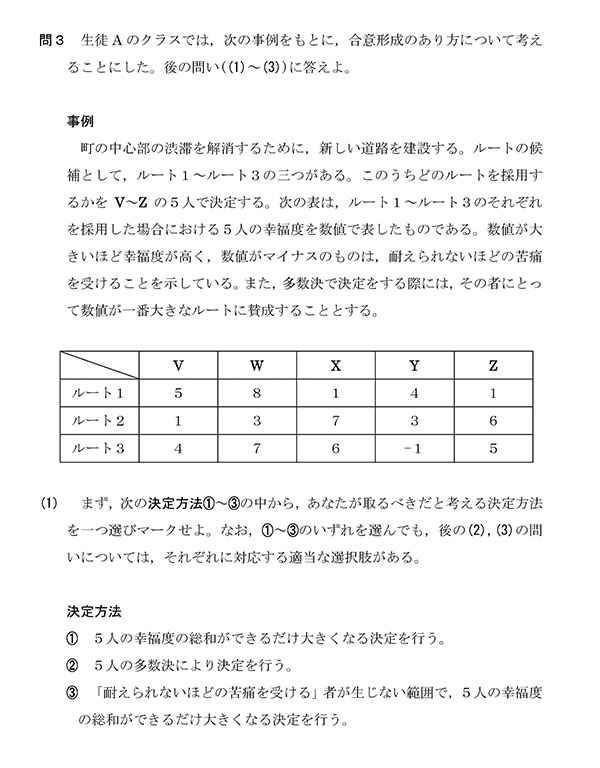 多数決の基本的な考え方を問う大問3の問3