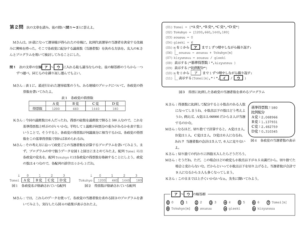 比例代表選挙の当選者を決めるプログラムを考える大問2の問1