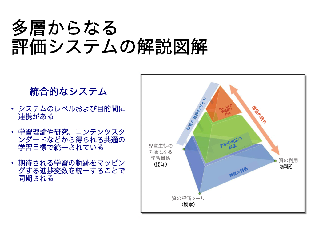 ジェームズ・ペレグリーノ米イリノイ大学シカゴ校特別教授が説明した評価システムの解説図解