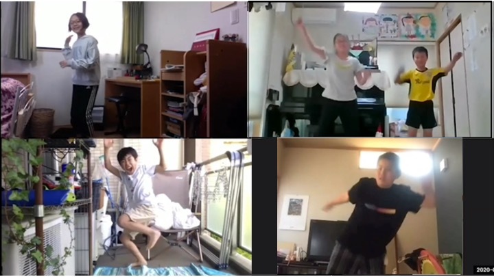 運動会での演技をオンラインで練習する子供たち