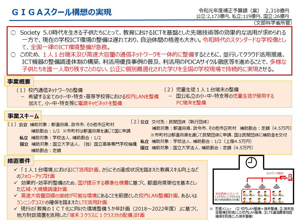 今年度補正予算案を閣議決定 校内LANを全学校に整備