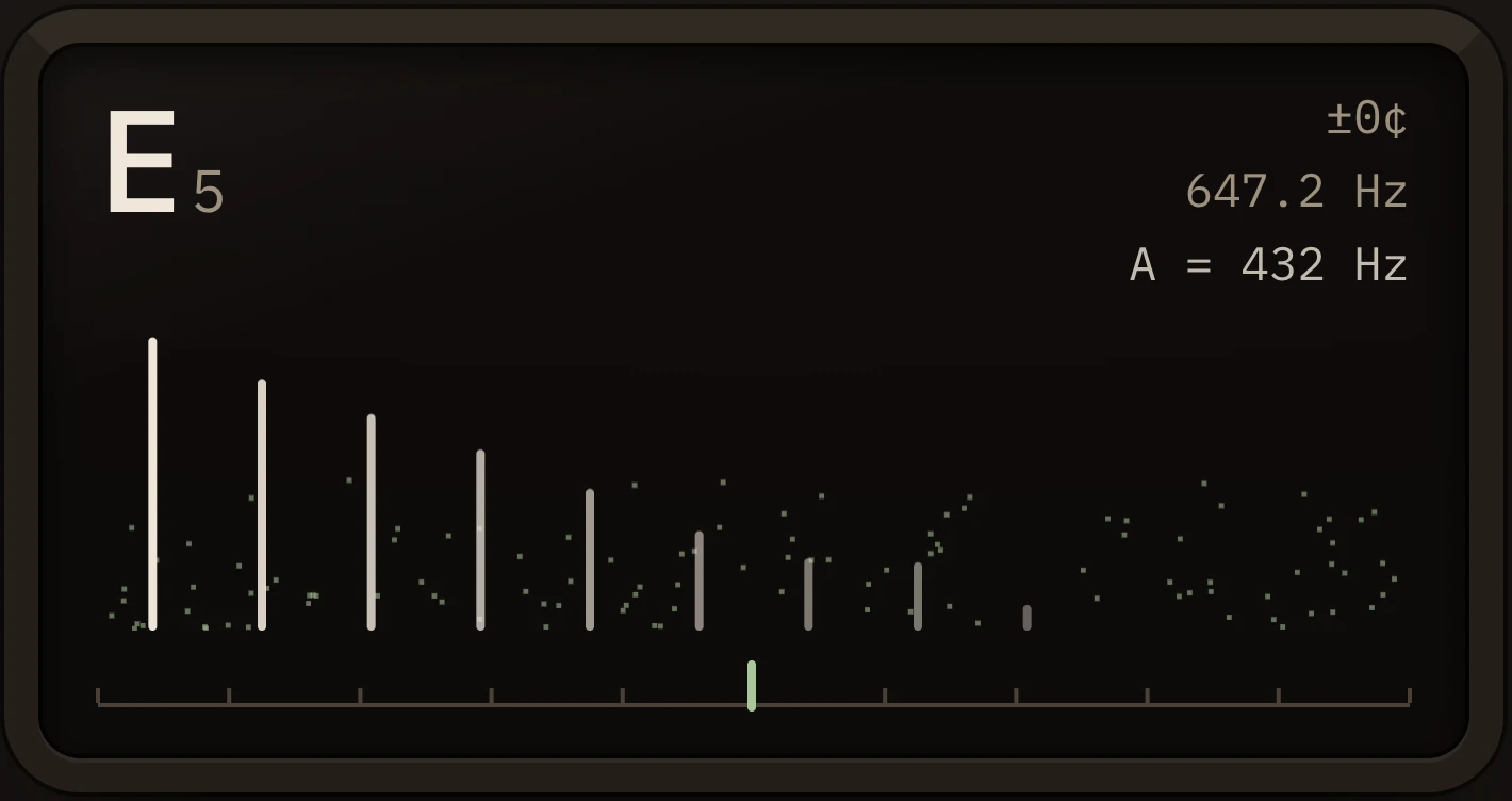The Afflato screen showing the note being played and its harmonics.