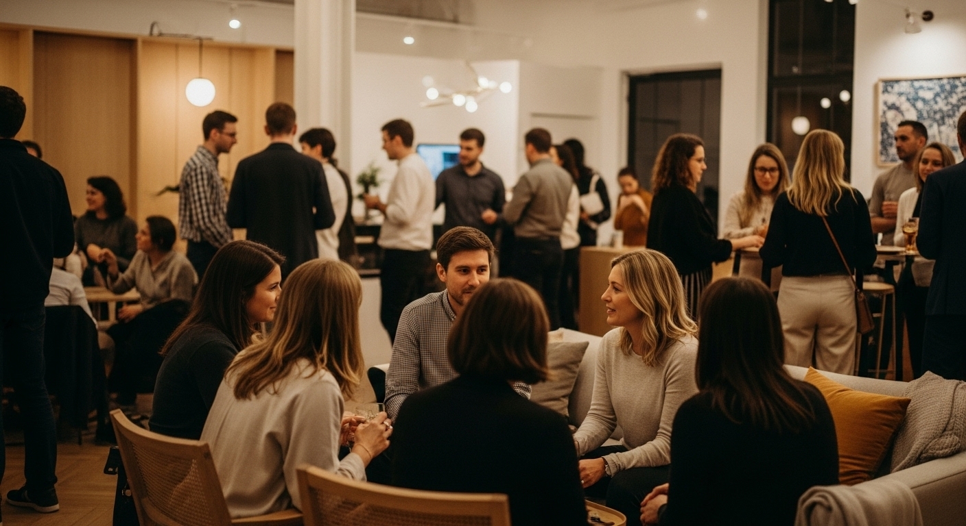 En grupp människor som nätverkar på ett mikroevent