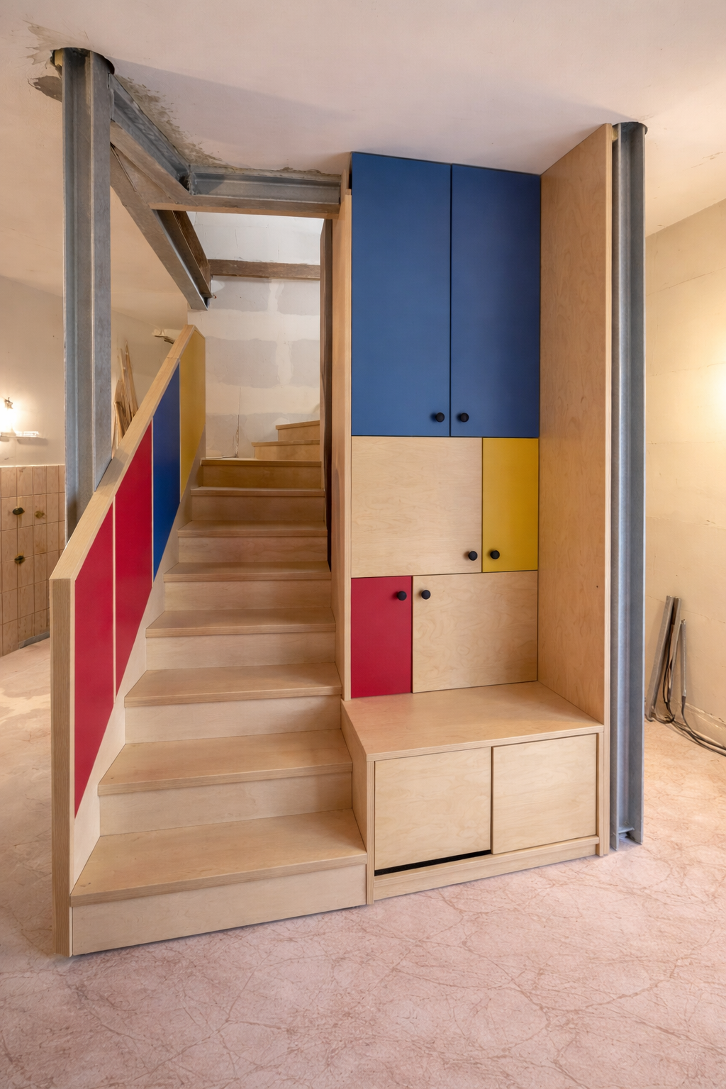 Moderne Treppe mit Rutsche und Einbauschrank